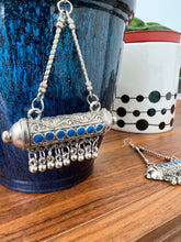 Silver blue drum earrings